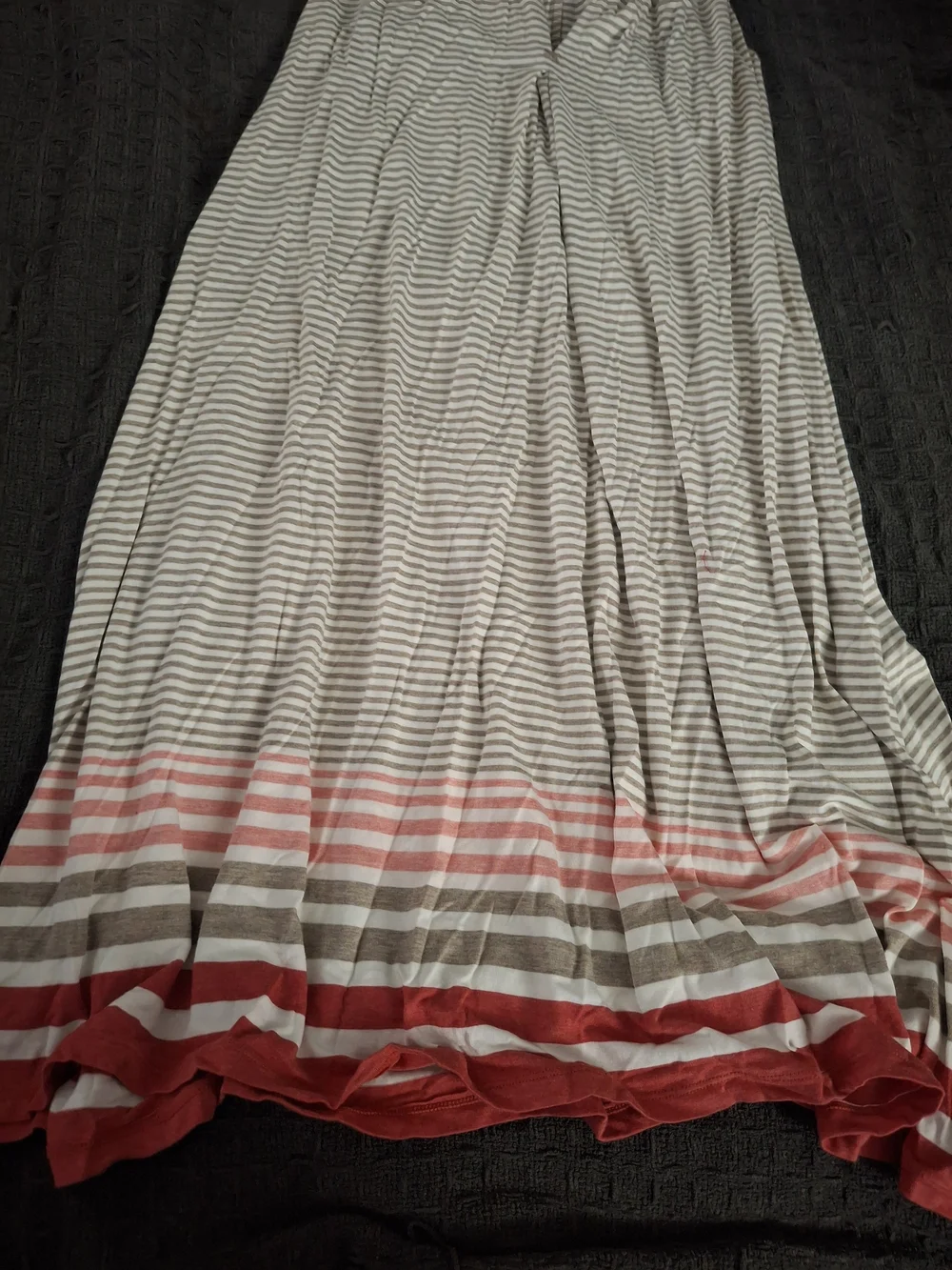 Max Edition Gray and White Striped Maxi Skirt with Pink and Red Hem